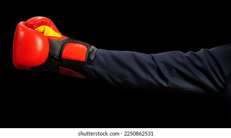
Businessman hand wearing boxing glove isolated on black background, Hand wearing boxing glove on black Background With clipping path. - Shutterstock ID 2250862531