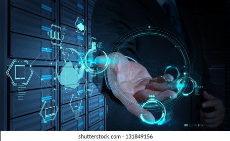 Businessman hand working with a Cloud Computing diagram on the new computer interface