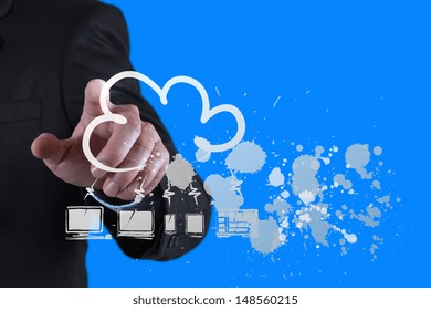 Businessman hand working with a Cloud Computing diagram on the new computer interface as concept