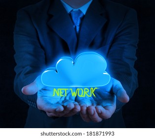Businessman hand working with a Cloud Computing diagram on the new computer interface as concept