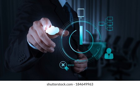 Businessman hand working with a Cloud Computing diagram on the new computer interface as concept
