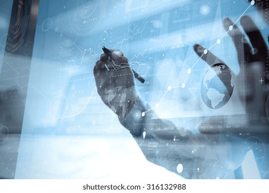 Businessman Hand Working With Modern Technology And Digital Layer Effect As Business Strategy Concept