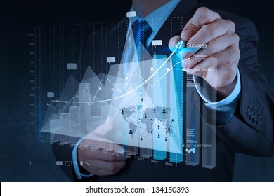 businessman hand working and new modern computer   business strategy as concept