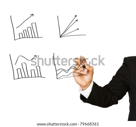 Businessman hand write graph isolated on white