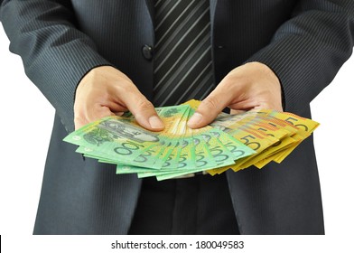 Businessman Hands Holding Money  - Australian Dollar Bills