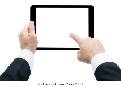 Businessman Hands Holding Tablet Isolated On Over White Background