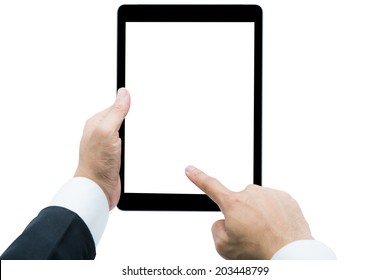 Businessman Hands Holding Tablet Isolated On Over White Background