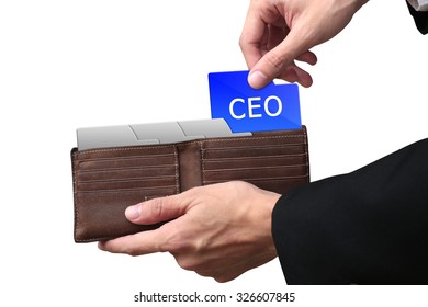 Businessman Hands Paying Folder CEO Concept On Brown Wallet.