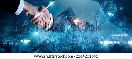 Businessman handshake for success deal in business merger and acquisition, development opportunity achievement as business partnership and consolidate growth capacity organization and teamwork.