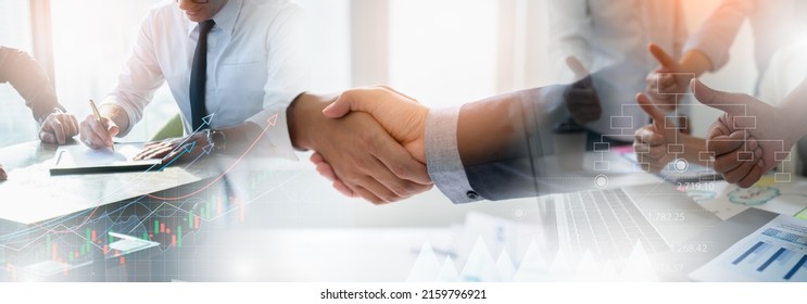 Businessman handshake for teamwork of business merger and acquisition,successful negotiate,hand shake,two businessman shake hand with partner to celebration partnership and business deal concept. - Shutterstock ID 2159796921