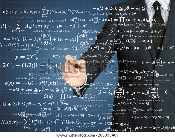 Businessman Handwriting Mathematical Operation On Transparent Stock Photo Edit Now
