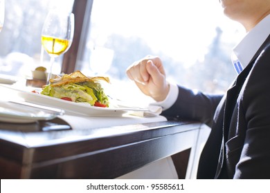 businessman having lunch in a restaurant