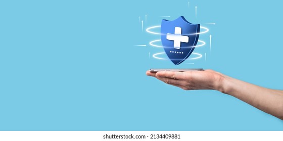 Businessman Hold Shield With Plus Low Polygonal Icon, Medicine Icon.Health Shield.Medical Logo Template,protection Symbol With Cross Sign,healthcare Security Label,Medical Logo,life Insurance Service.