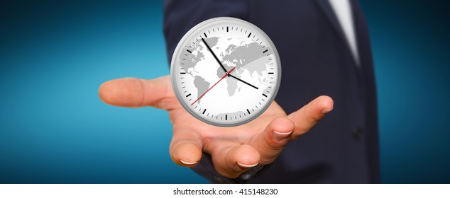 Businessman holding a big white timer in his hand - Shutterstock ID 415148230