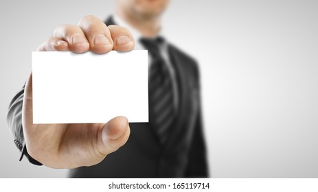 Businessman Holding Blank Paper Visit Card