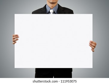 Businessman Holding Blank Sign