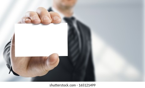 Businessman Holding Blank Visit Card