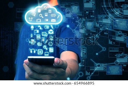 Businessman holding cloud computing