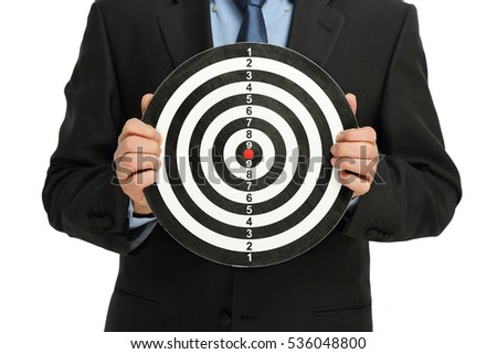 businessman holding a dartboard, abstract business concept