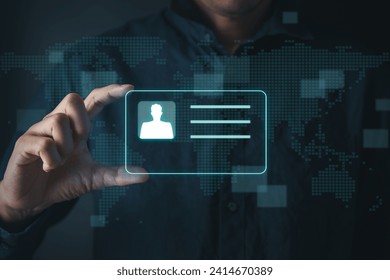 Businessman Holding Digital ID profile Card for Modern Business Authentication and Digital Security Privacy concept