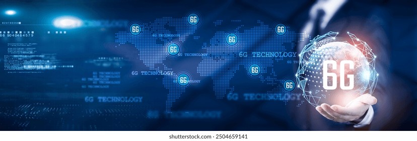 Businessman holding global network connection on 6G technology and advanced data analytics, Business strategy and market trends, customer insights, innovative solutions, Technology, global integration - Powered by Shutterstock