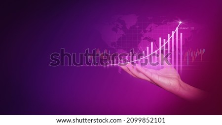 Businessman holding investment finance chart stock market business. Business analytics and financial concept, Plans to increase business growth and an increase ,Technology and Business trend analysis.