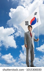 Businessman Holding Korean Flag, Taegeukgi