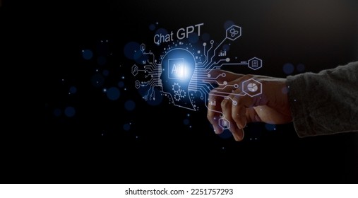 Businessman holding a light bulb for smart industrial concept. AI technology, innovation in science chatbot, artificial intelligence, chat GPT generate. - Shutterstock ID 2251757293