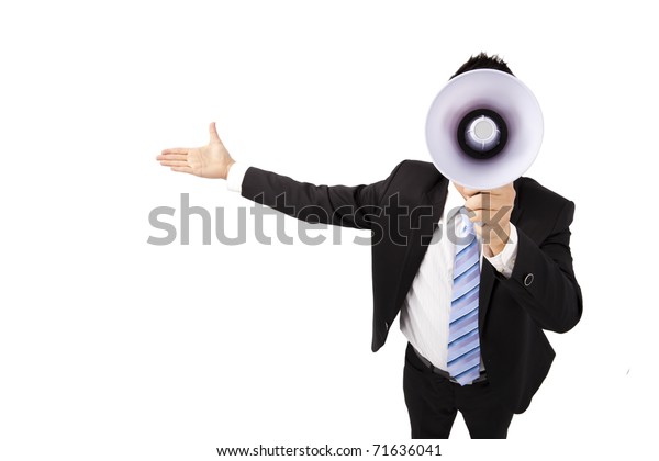 Businessman Holding Megaphone Make Loud Noise Stock Photo (Edit Now ...