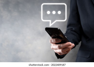 Businessman Holding Message Icon Bubble Talk Stock Photo 2022409187 ...