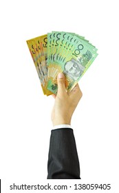 Businessman holding money - Australian dollars