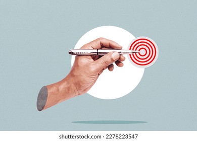 Businessman holding a pen at the target - business targeting, aiming, focus concept. Art collage.