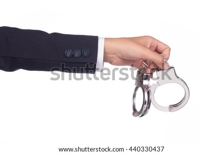 businessman holding shackle isolated on white background