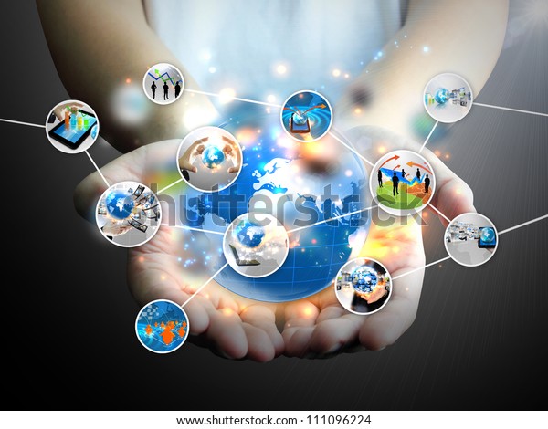 Businessman holding social media