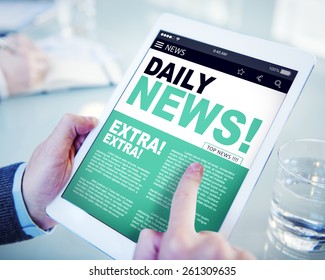 Businessman Holding Tablet Daily News Concept