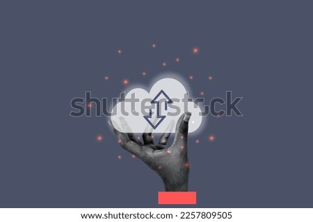 Businessman holding virtual cloud computing on hand. concept of system for sharing download and upload big data information