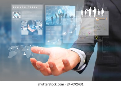 businessman holding virtual screen.business concept