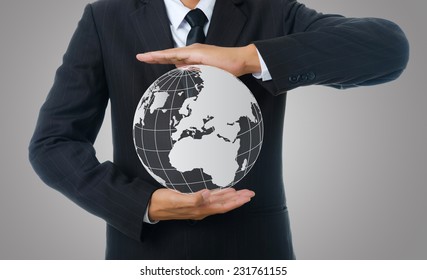 Businessman Holding World Map Globe Business Stock Photo 231761155 ...