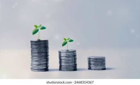 A businessman holds a coin with a growing tree, standing beside a tree flourishing on a pile of money, symbolizing the idea of maximizing profits from business investments. - Powered by Shutterstock