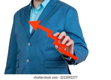 Businessman Holds A Red Arrow Chart Pointing Up