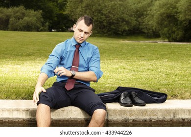 Businessman Too Hot For Office Work