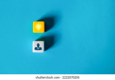 Businessman and idea. Minimalism. Come up with. Creativity and ingenuity. Initiative, make success. Smart promising talent. Invent, implement, succeed. Create new. The concept of electricity. - Shutterstock ID 2222070205