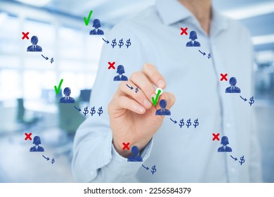 Businessman identifies the most profitable customers or clients and pays special attention to them. Business efficiency concept. The right selection of human resources brings higher profit to company
 - Shutterstock ID 2256584379