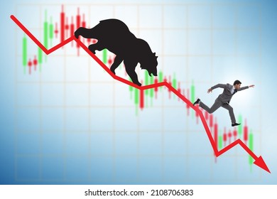 Businessman In Illustration Of Bearish Market