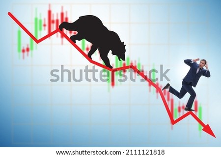 Businessman in illustration of bearish market