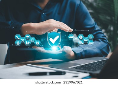 Businessman insurance and protection concept, Businessman holding car model in hand, travel, family and life, financial and health insurance. service Insurance online cyber security privacy  - Shutterstock ID 2319967021