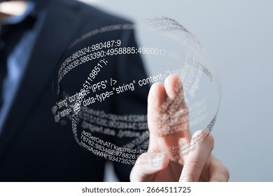 Businessman Interacting with Digital Code Sphere