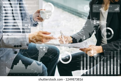 Businessman Investment Consultant Analyzing Company Financial Report Balance Sheet Statement Working With Digital Graphs. Concept Picture For Stock Market, Cash, Fund,and Business Economy Flow.