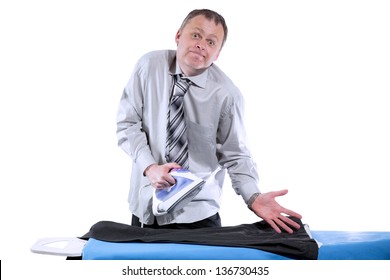 Businessman Ironing His Pants