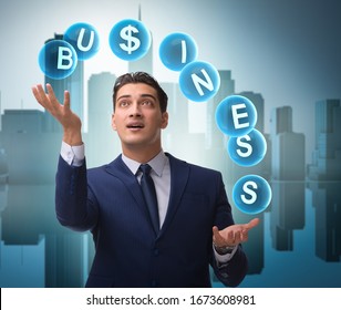 Businessman Juggling Between Various Priorities In Business